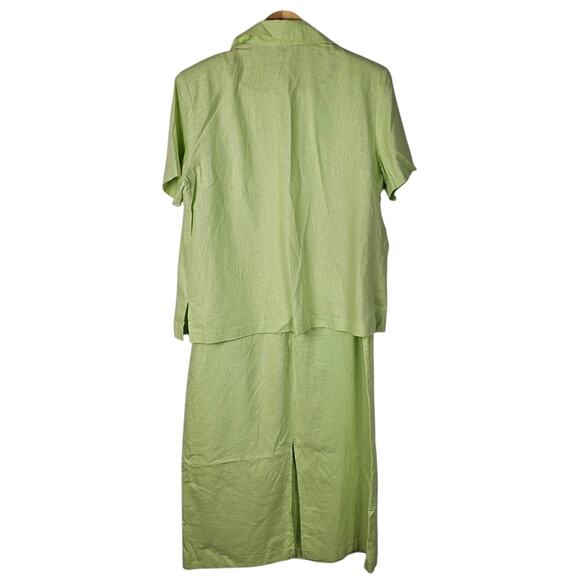 AKC VTG linen 2pc dress short sleeve jacket women's size L lime green dragon fly - Picture 2 of 16